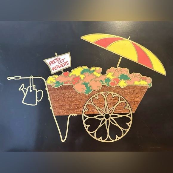 Vintage MCM Couroc of Monterey California Tray Flower Cart 18 x 12” - Picture 2 of 11